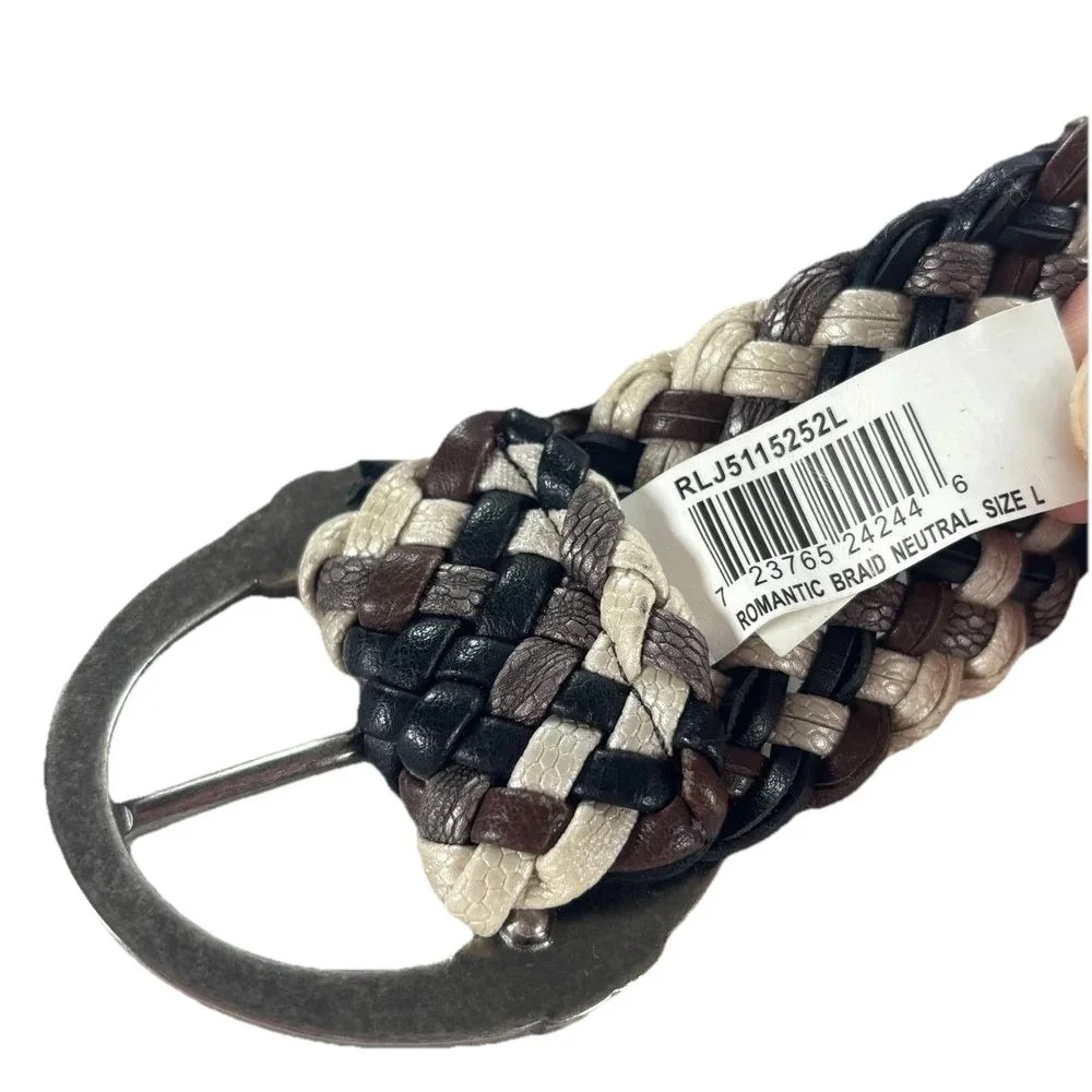 Relic‎ Braided Leather Belt Womens Sz M Black Floral Romantic Western Y2K Boho